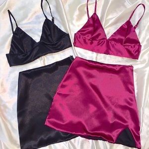 Omighty silk kitten black two piece set